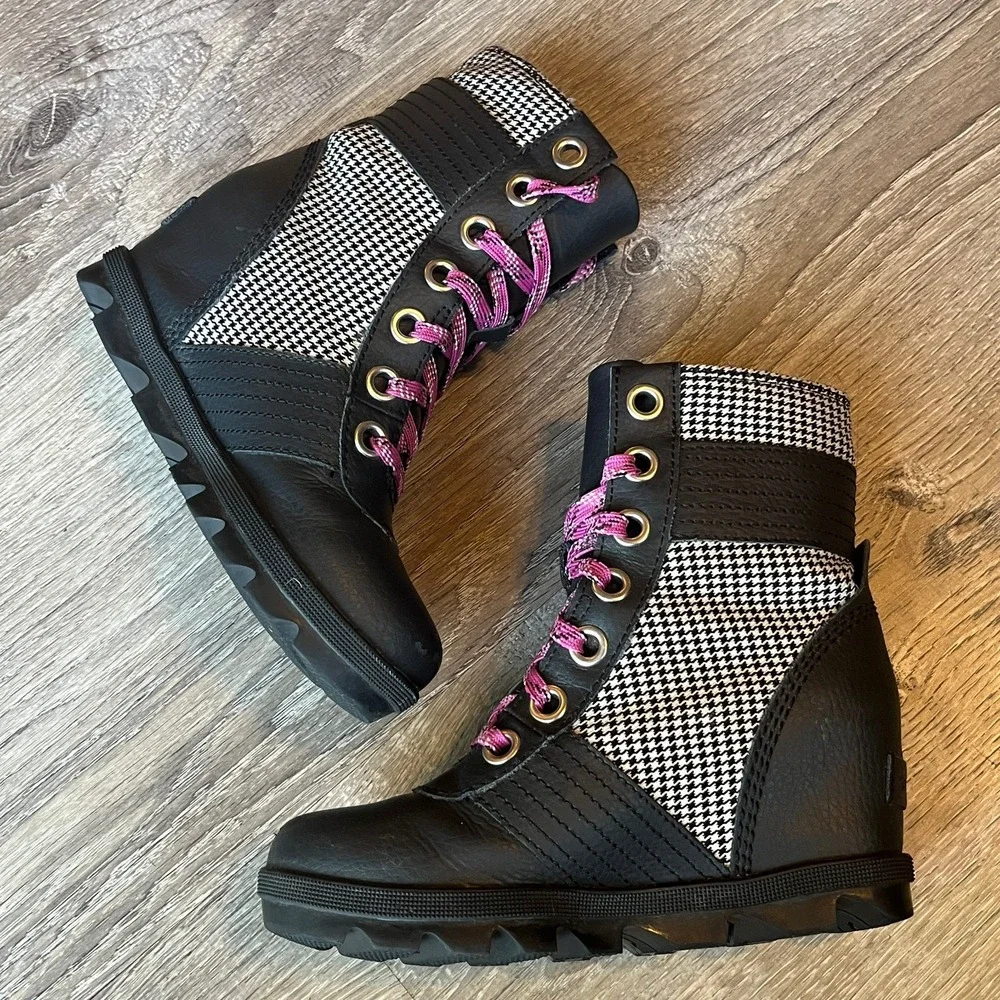 Sorel Joan of Arctic Youth Lexie‎ Wedge Boots Black Big Girls 1 UK 13 EU 32